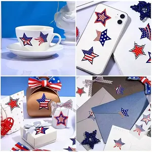 500pcs/1roll Patriotic Star Spangled Banner Graffiti Roll Stickers Large Star 1.5inch US July 4Th Independence Day Anniversary Labels Suitable for Water Bottles Phone Cases Computers Helmets Envelopes Office Stationery And Other Gift Packaging Sealing