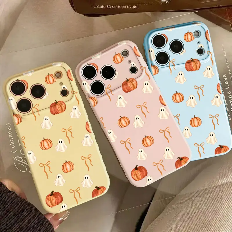 Pumpkin Ghost Bow Phone Case Made Of Premium Glossy Soft Tpu‑Pc Composite Material.The Smooth Skin‑Friendly Surface Resists Fingerprints And Delivers A Silky Non‑Slip Grip. Exquisite Embossed Heart Patterns On Side Borders Add Sweet Detail
