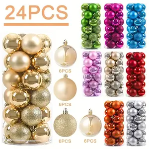 24 Shatterproof Christmas Tree Ornaments - Classic Round Plastic Hanging Balls, Festive Decoration, Durable Decoration, Christmas Balls/Ball Decoration Tree, Christmas Ornaments, Christmas Home Decoration, Party Decoration Supplies