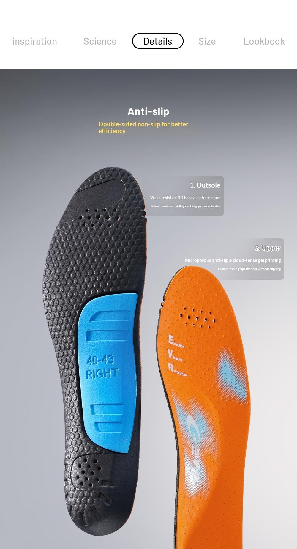 EVR flat foot arch support athletic shoes cushioning shock absorber pads for adults soccer cleats odor-resistant insoles (Item number: shoe insoles)