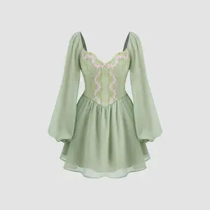 Cider [size 0-26] Cotton-blend Sweetheart Neckline Floral Embroidery Ruffle Mini Dress