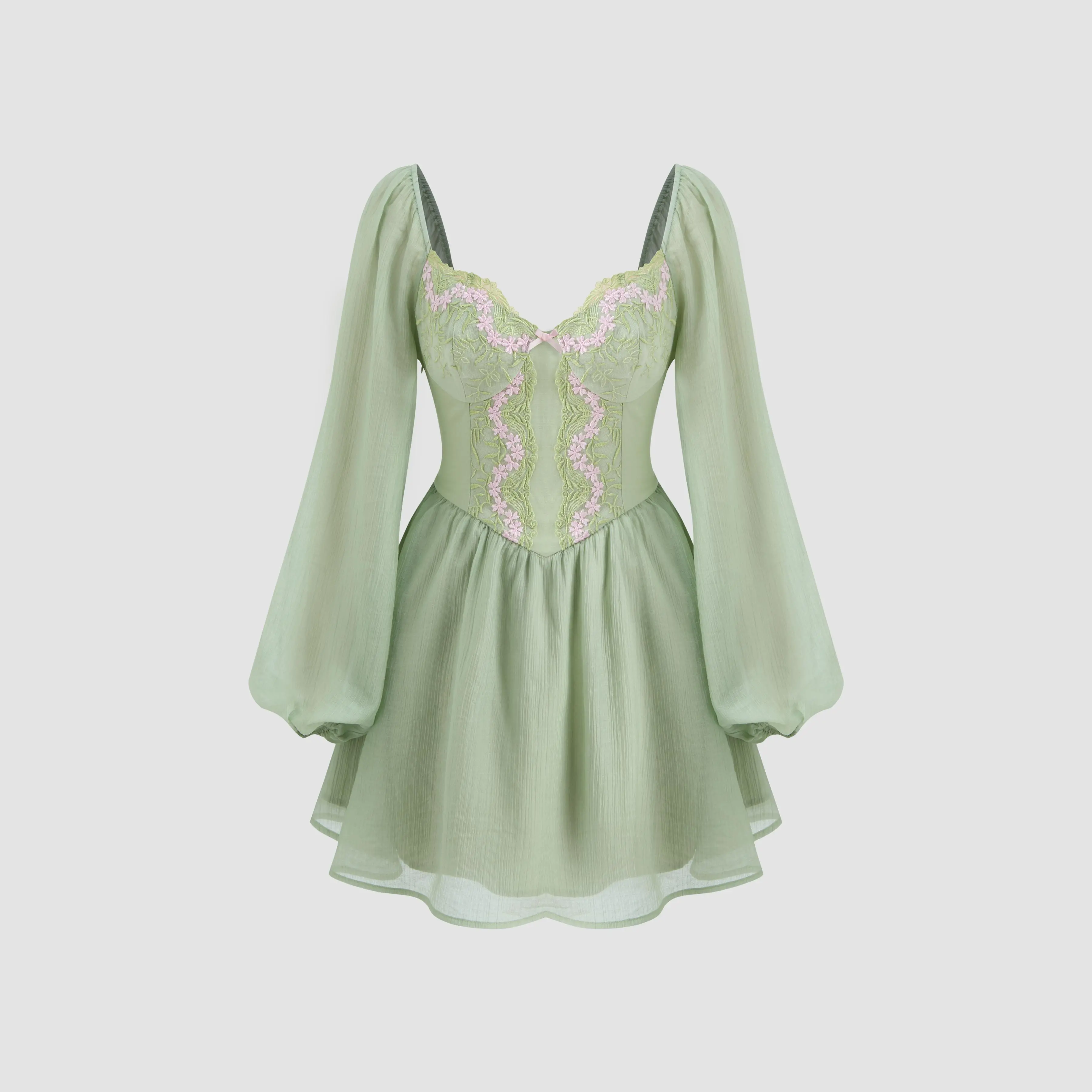 cider green lace dress Alexis Sage Green Semi-Sheer Floral Lace Mini Dress, L / Green main image 1