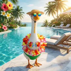 Summer Porch Goose Outfits for Plastic Goose 23/17'' Lawn Patio Statue Clothes Straw Hat and Hawaiian Lei Costume