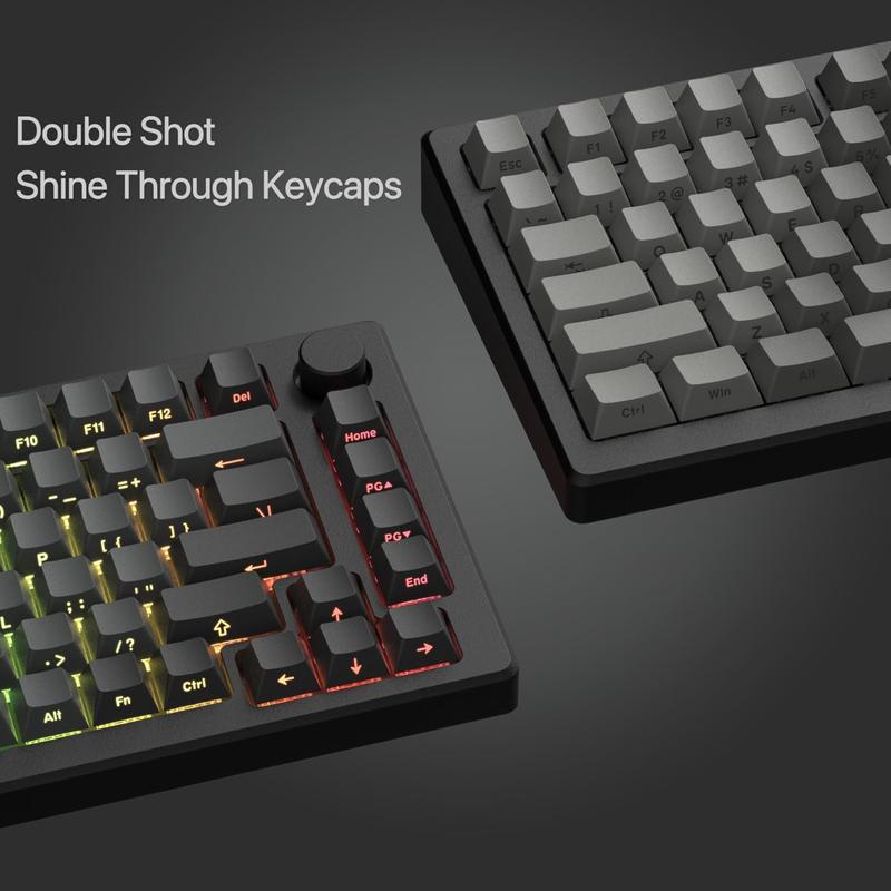Double Shot PBT keycap set,Shine Through keycaps 75 percent, Cherry Profile custom Key caps,Gradient Dark Grey,Side Printed Keyboard caps for Mechanical Gaming Keyboards(121key,only keycaps)