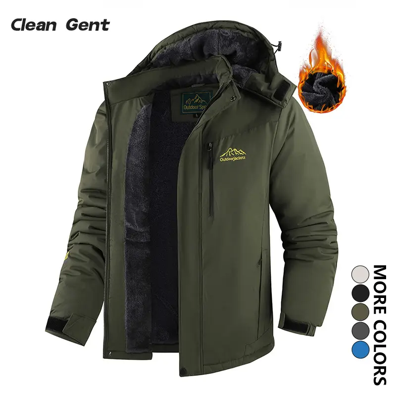 Clean Gent Men's Winter Jacket Waterproof Windproof Snow Coat Warm Fleece Lined with Multiple Pockets Hooded Outdoor Sports Jacket
