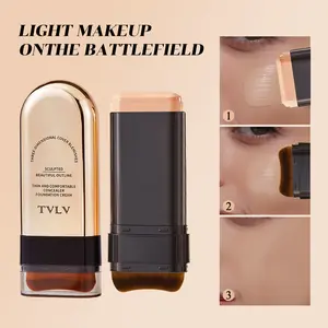 Double head foundation make-up stick with brush, smooth, non caking, waterproof and sweat resistant, Long lasting concealer, durable makeup, comfortable and easy makeup experience, Affordable Foundation