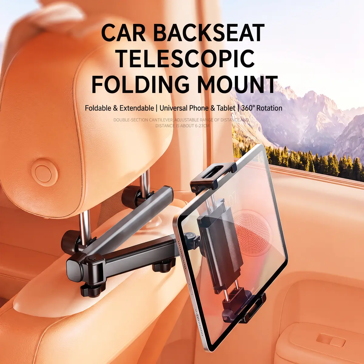 Car Headrest Tablet Mount | 360° Rotatable Extension Arm, Fits 4.7–13" iPad & Phones, Road Trip Essential for Kids