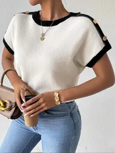 New Fashion Y2K Elegant Outdoor Womenswear Colorblock Round Neck Knit Knitting Top Knitwear, Long Sleeve Fitted Casual Everyday Wear for All Seasons