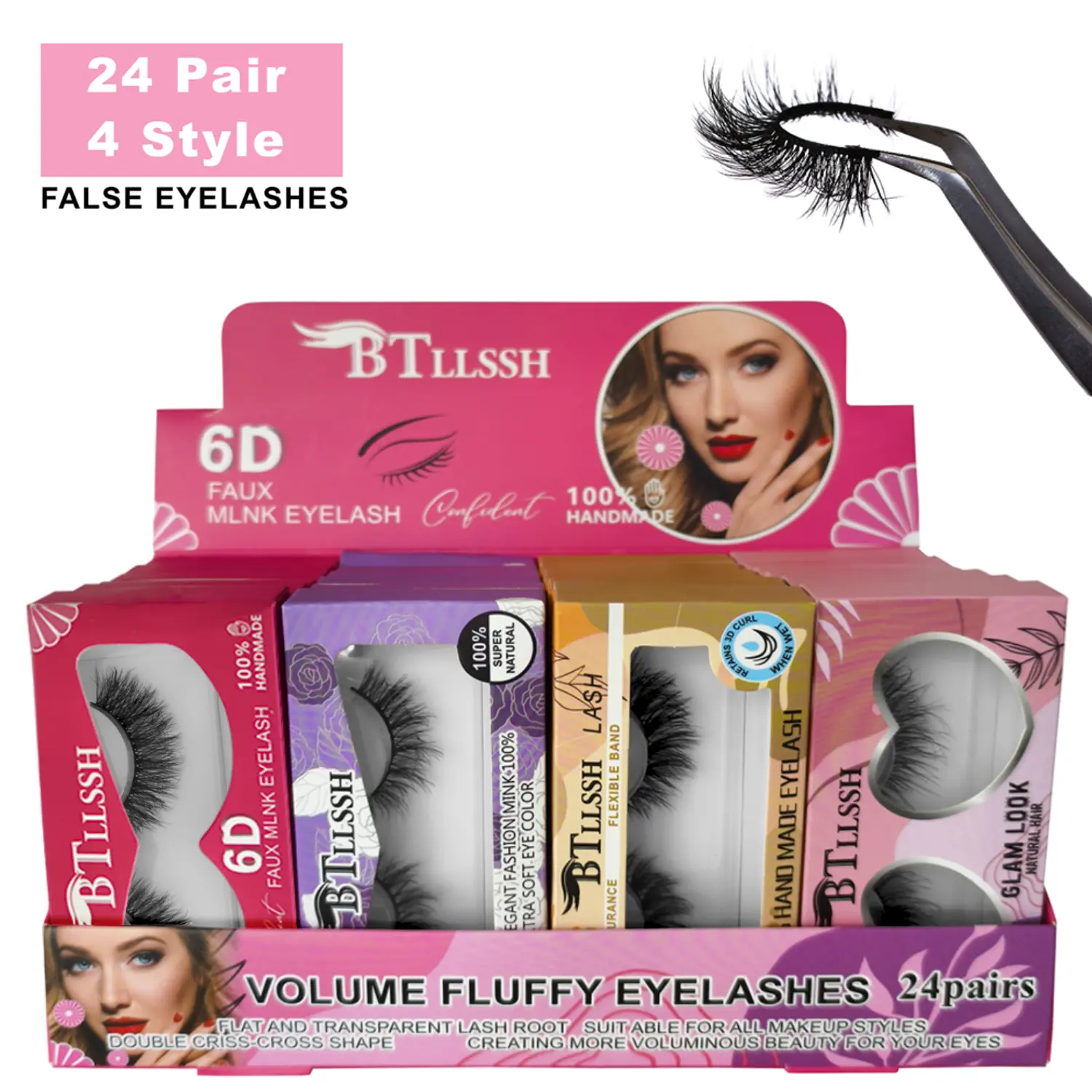 BTLLSSH  24 Pack 4 Style False Eyelashes 0.59INCH Thick False Eyelashes Natural Look Faux Mink Lashes Volume Cat Eye Fake Eyelashes Lashes Extension