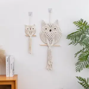 Creative Owl Design Hanging Decor, 1/2 Counts Boho Style Handmade Crochet Wall Hanging Ornament, Wall Decor for Home Living Room Bedroom, Hangable