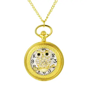 OIDEA Rhinestone Owl Pocket Watch - Unisex Quartz Gold Tone Chain Pocket & Fob Watch with Jeweled Owl Case, Arabic Numeral Dial, Fashion Accessory Gift, Gold Tone Chain Pocket & Fob Watches