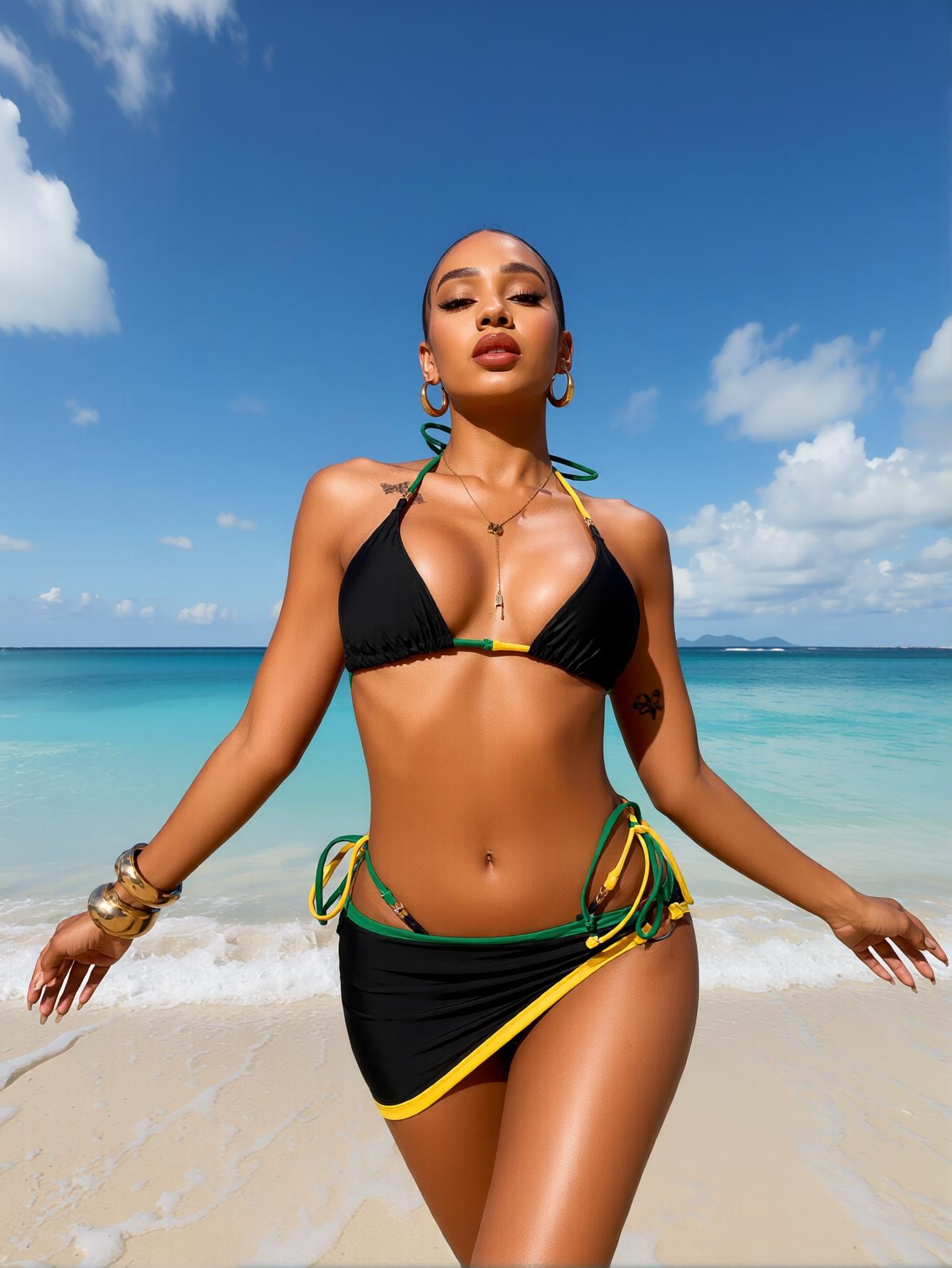 Jamaica Style Color-Block Tie Bikini