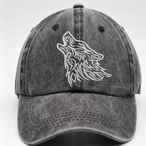 Vintage Washed Howling Wolf Embroidered Baseball Dad Hat