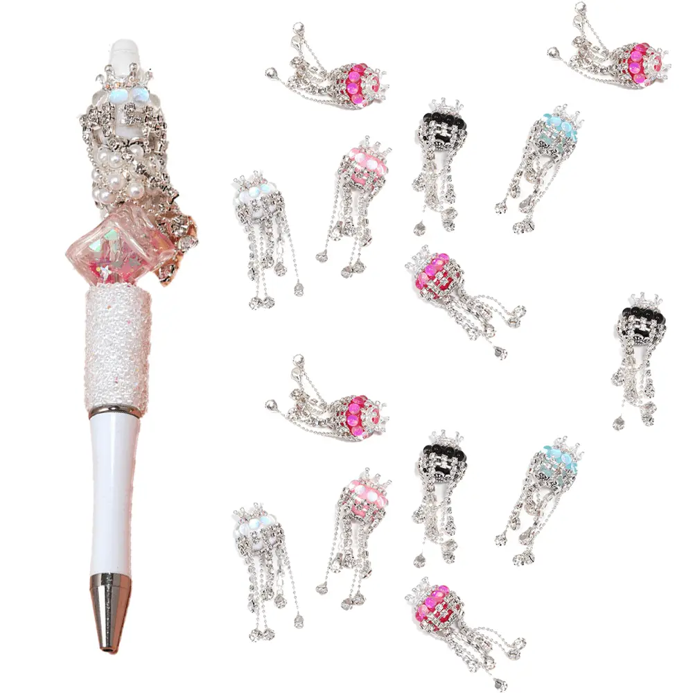 14/7pcs Mermaid Tassel Beads with Claw Chain, Beadable Accessories for DIY Beadable Pens Keychains and Jewelry Crafts, Holiday Gift, Birthday Gift, Mother's Day Gift