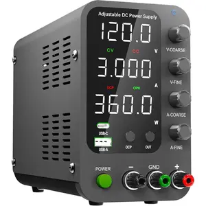 DC Power  Variable, 0-120V 0-3A Switching Bench Power  with 20W USB & Type-C Quick-Charge, Encoder Corase & Fine Adjustment Knob, Output , 4-Digit LED Display - SPS-12003V