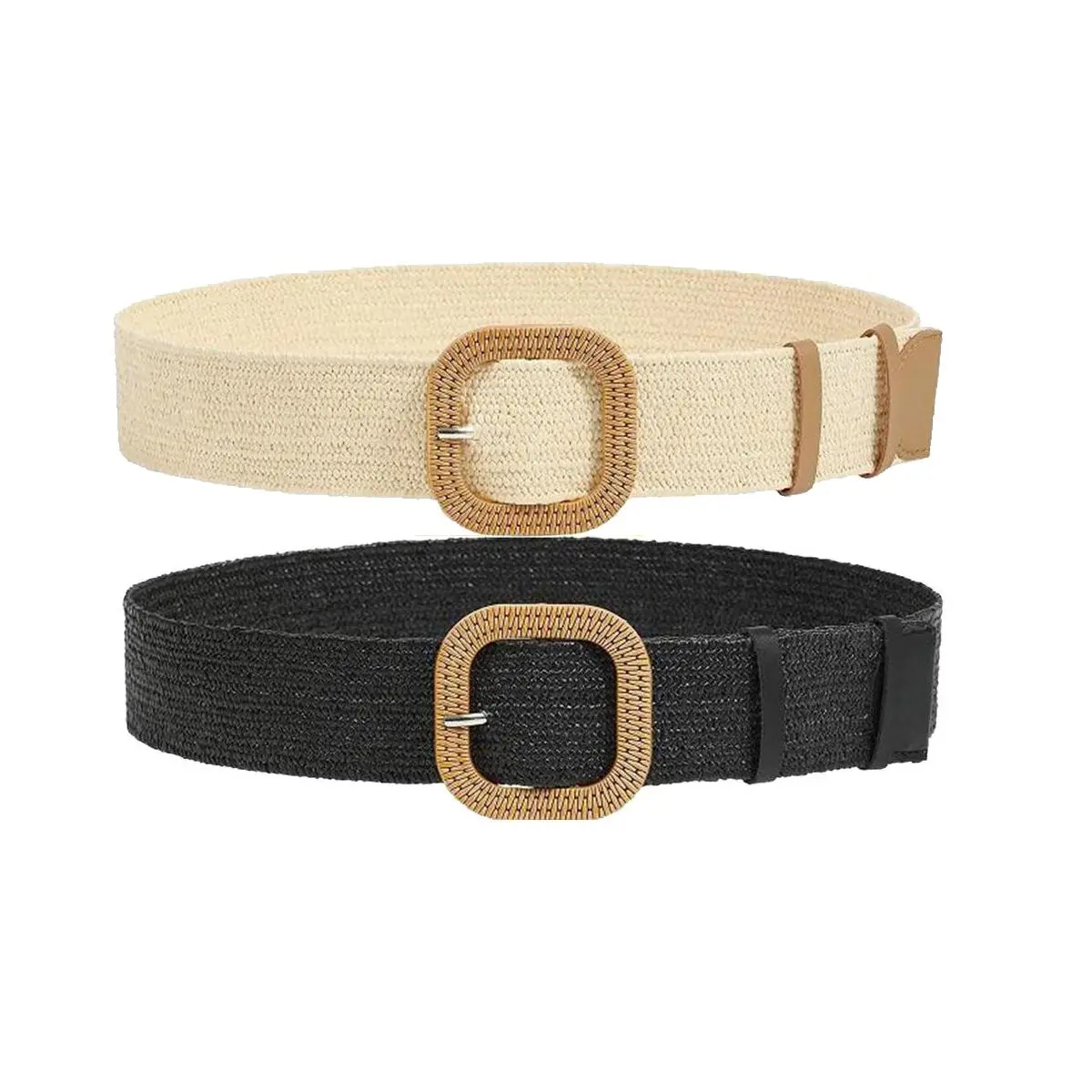 2pcs,Beige+Black-Square buckle