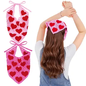 2Pcs Crochet Head Scarf Bandanas Headband Hair Accessories  Women Knitted Heart Hair Styling Valentine's Day Decor