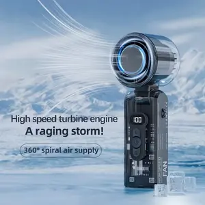 Portable Handheld Fan with LED Light Rechargeable Foldable Personal Cooling Fan LED Display Electric Mini Turbo Fan for Camping Hiking
