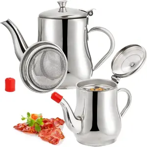 50/27oz Stainless Steel Oil Pot with Strainer,Large Capacity Bacon Grease Container for Kitchen,Frying,Cooking,Camping,Oil Filter Container - Dishwasher Safe
