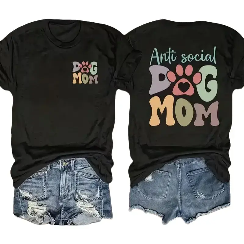 Men's Anti-Social Dog Mom Double-Sided Pastel Short-Sleeve Breathable T-Shirt, Paw-Print Accent Men's Top