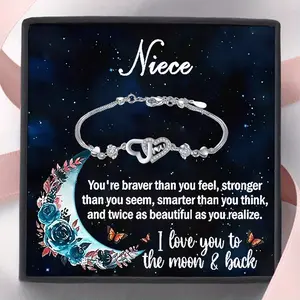 To My niece, Birthday Gift From aunt，niece Love Heart Bracelet Gift, Birthday Gift, Christmas Gift, Gift Card With Text And Gift Box Packaging.