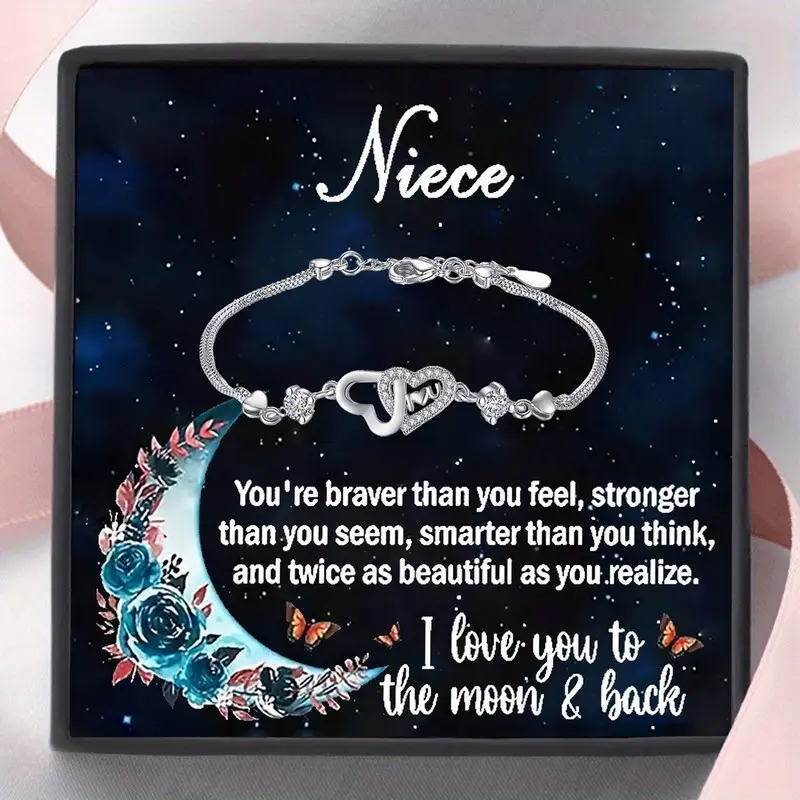 To My niece, Birthday Gift From aunt，niece Love Heart Bracelet Gift, Birthday Gift, Christmas Gift, Gift Card With Text And Gift Box Packaging.