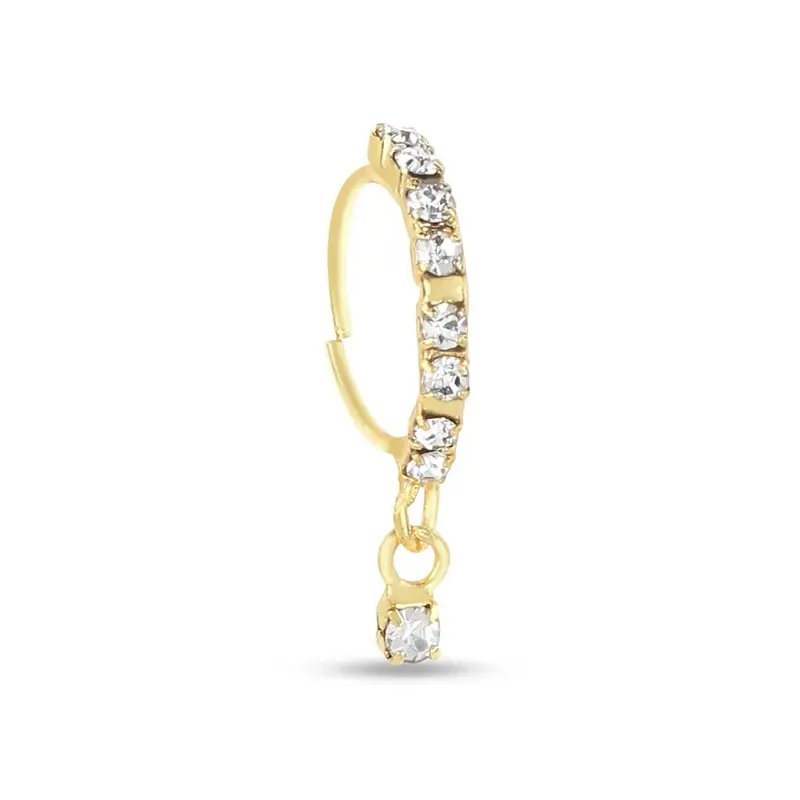 8 stone dangling nose ring in gold plating