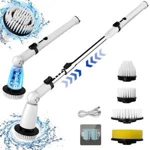 EcoGecko Electric Spin Scrubber, Bathroom Cleaner, Power Shower Cleaning Brush with Extendable Handle & 4 Brush Heads, Dual Speed & USB-C Charging, Shower Scrubber for Bathtub, Tile, and Floor