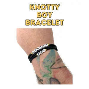 Knotty Boy Beaded Bracelet Set, Stretchy Word Bracelet, Crochet Supplies, Custom Jewelry