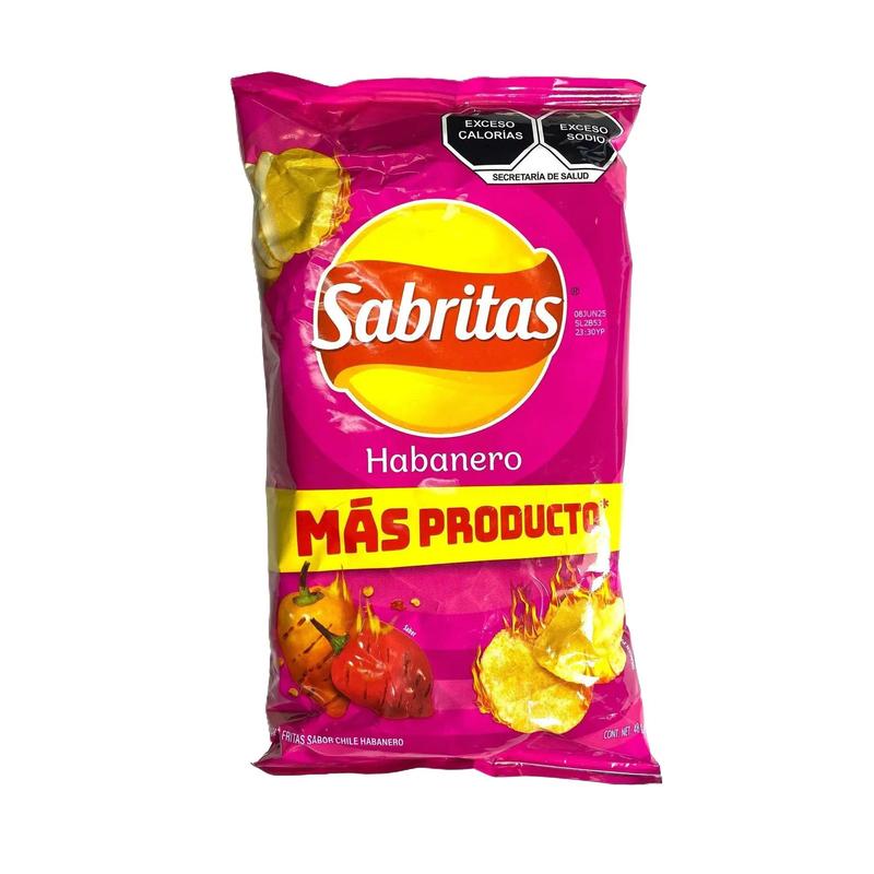 10 - PK SABRITAS HABANERO, Sabritas Chips, Snack Crispy Crunchy Bite - 44 GRAMS PER BAG - MEXICAN CHIPS - PAPITAS MEXICANAS - SABRITAS MEXICANAS