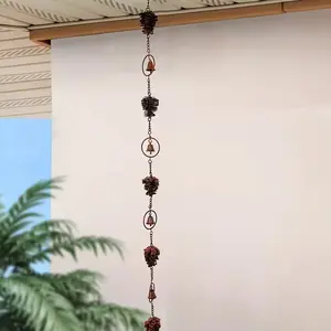 Thick Iron Rain Chain with Adapter, Decorative Steel Leaf & Flower Cup Design, Durable Iron Hanging Rain Catcher, Garden Art Gift for Home Decor, Hangable