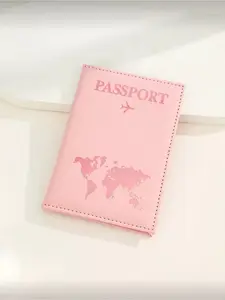 Matte PU Leather Passport Holder with World Map & Alphabet Print Travel Passport Wallet for Men Women School Travel Vacation Essential Travel Accessories