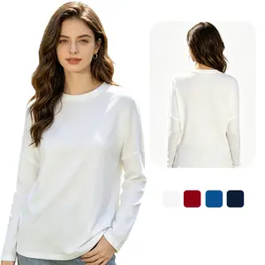 Women's Batwing Sleeve Long Sleeve T-Shirt, Soft Cotton Blend Crew Neck Loose Fit Casual Top, Breathable Stretchy Basic Tee for All Seasons