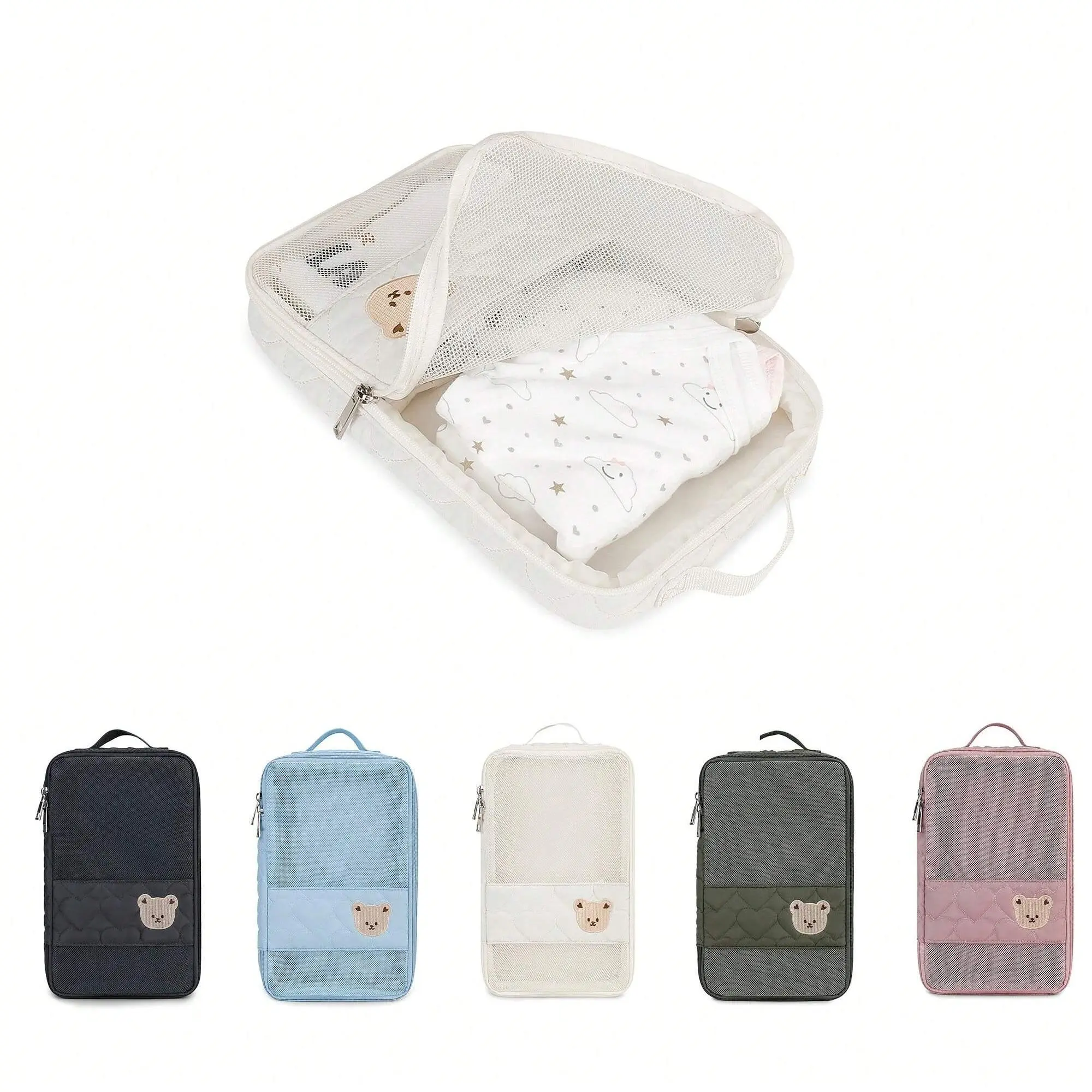 Cute Bear Pattern Diaper Bag, 1 Count Waterproof Diaper Storage Bag, Baby Clothes Storage Bag, Travel Essentials for Baby, Newborn Essentials, Travel Diaper Tote, Best Diaper Bag