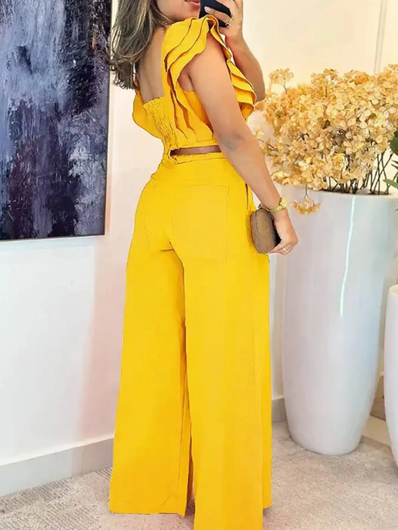 Women's Solid Sleeve Top High-Waisted Pants Two-Piece Set Fitted Casual Streetwear Summer Trendy 2026