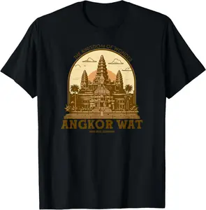 100% Cotton Fashion Garment Discover and Explore Angkor Wat of Khmer Cambodia Design T-ShirtMen and women, Black T-shirt
