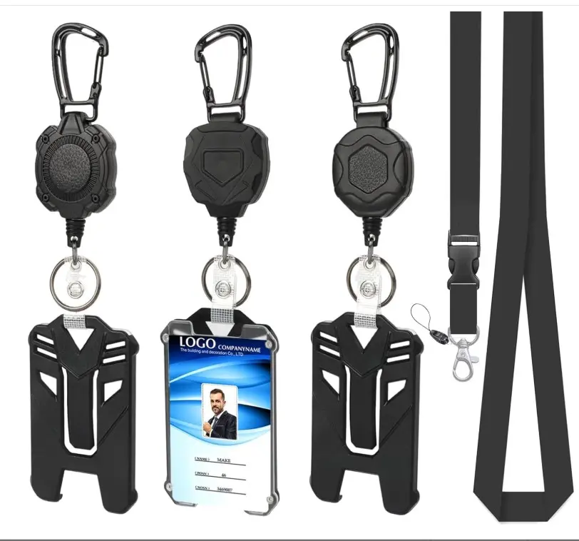 3 Pack Breakaway Lanyard with ID Badge Holder Retractable Clip Heavy Duty Badge Reel,Retractable Keychain Heavy Duty Carabiner for Office, School, Travel,Daily Life,Tactical ID Cards Holder