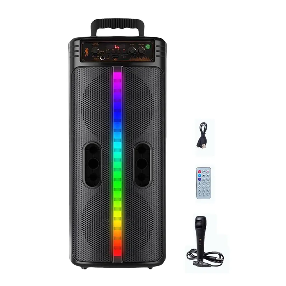 Bluetooth-Compatible Speaker Wireless Portable Speaker with Remote Control & Microphone Double Subwoofer Stereo Sound System Speaker FM Radio Colorful Lights for Outdoor Home Party Travel