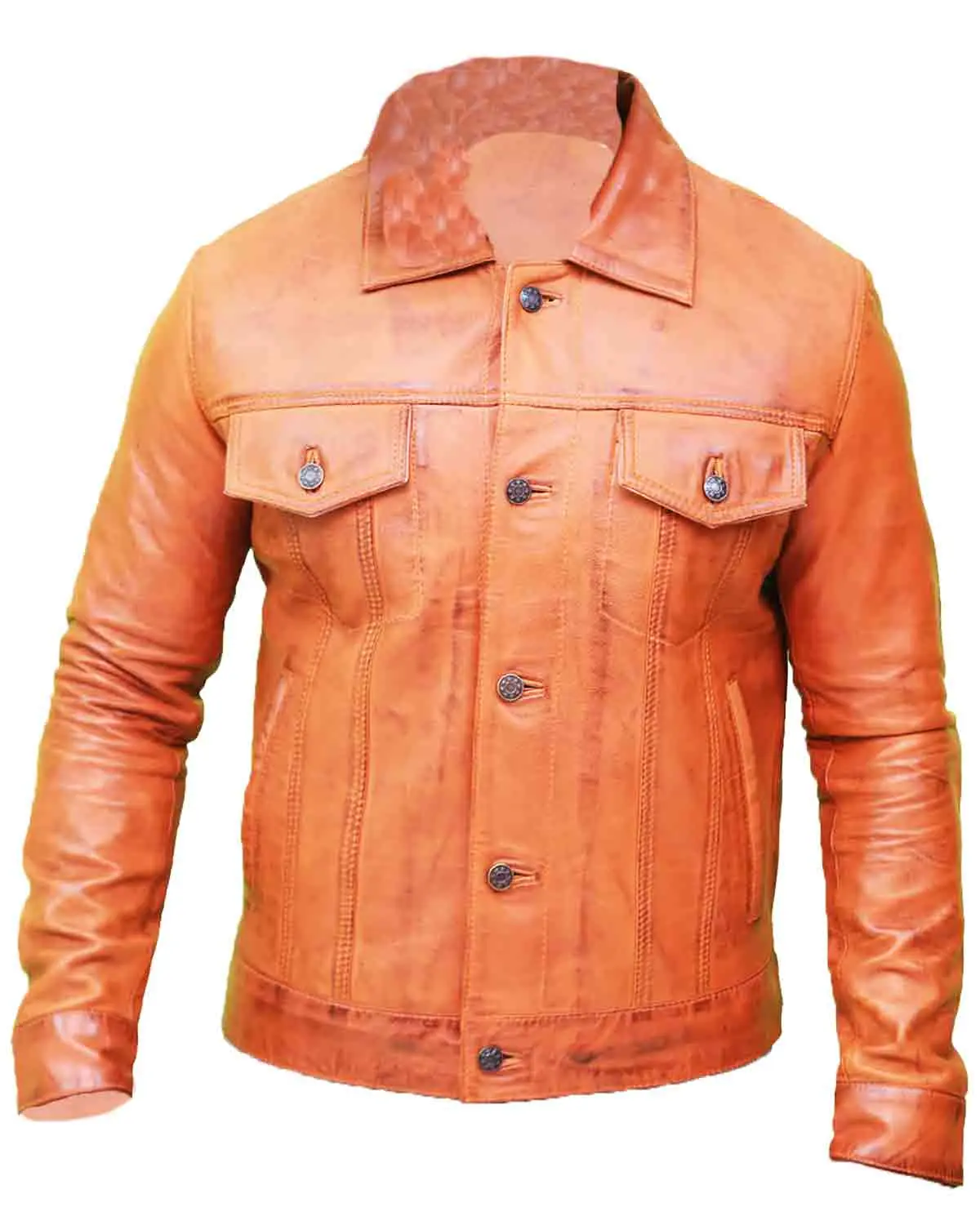 MotorCycleJackets Men's Light Brown Real Leather Trucker Jacket