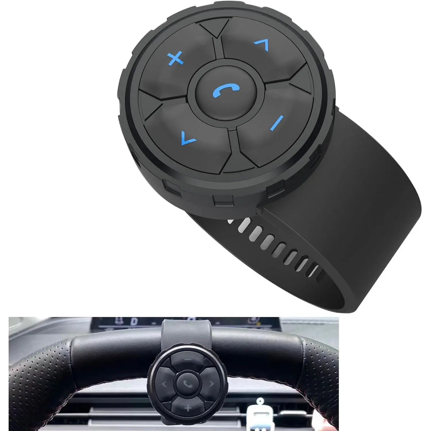 Media Button Remote Control IPX6 Waterproof Strap Type  for Car Bike Motorbike Steering Wheel Siri Call & Camera Compatible for iPhone  Galaxy Any Android Device