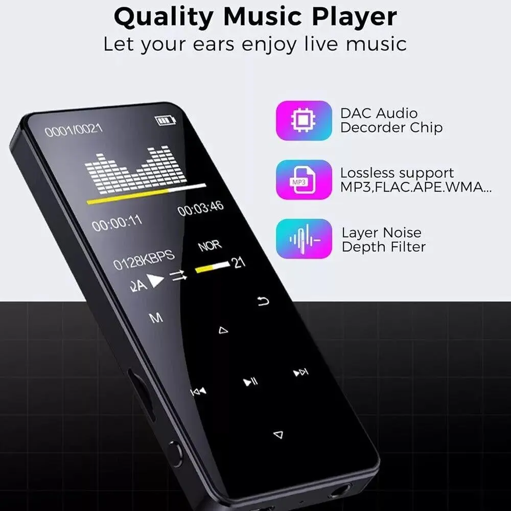 MP4/MP3 Player with Bluetooth: Portable Music Player - MP3 Lossless Sound FM Radio - Digital Audio Player Voice Recorder Mini Design Ideal for Sport