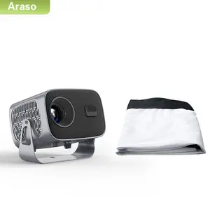 ARASO Portable Mini Projector with 72inch Curtain, 720/1080P Decoding Projector with 360° Adjustable Stand, Smart Projector for Mobile Phone/Laptop/HD