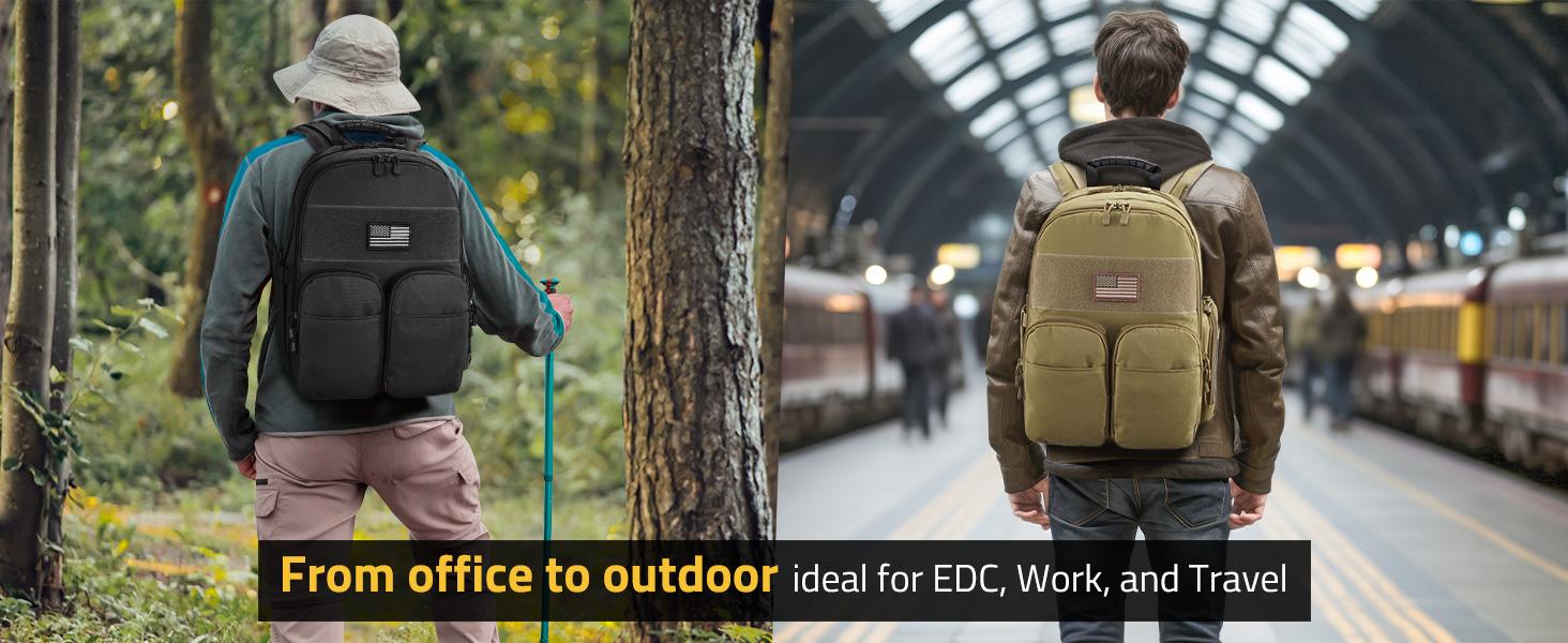 Tactical Range Backpack for Men with Stable Support, Shooting Backpack with Pistol Storage Cases, Range Bag with Removable Divider, Lockable Zipper Design Daypack for EDC Work, Black/Khaki