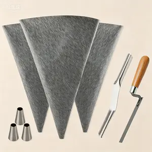 Heavy Duty Cement Sealer Bag with Metal Tip, 12" by 24" Grout Bag for Tile Installation, 3 Pack Masonry Mortar Bag, Grouting Bag for Tile and Stone, Reusable Professional Grout Applicator (12x24 inch, Grey)