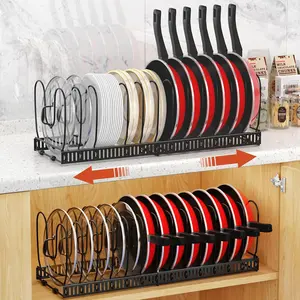2 Pack Pot and Pan Organizer, 12"-23" Expandable Pot Lid Organizer with 14 Adjustable Dividers, Pan Lid Holder Storage Rack for Cabinet, Black