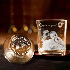 Custom Photo Laser Engraved Whiskey Glass for Dad, Personalized Father's Day Gift, Bourbon Glass Gift for Him, First Father's Day Present