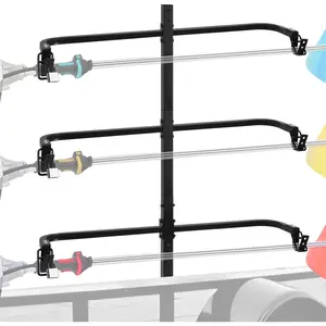 3 Place Weed Eater Rack, On Landscape Truck Trailer Trimmer Rack Holder, Open and Trailers Tool with Locks, Wall Mounted Lawn Equipment Accessories, Carbon Black