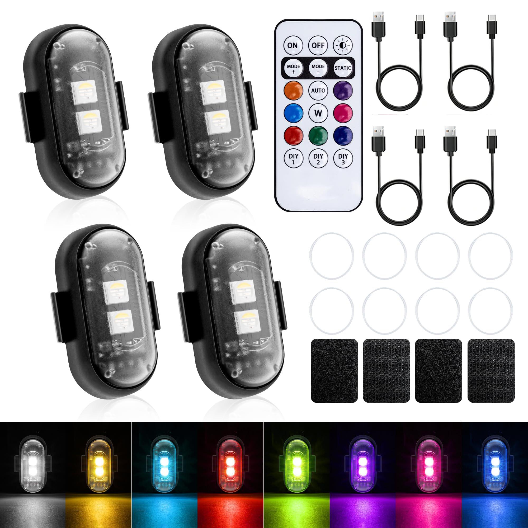 Upgraded Wireless LED Lights for Car, Rechargeable Interior Car Lights with RGB Colors Brightness Adjustable, 12H Battery Life, Remote Control, Mini Strobe Lights for Vehicle Motorcycle Bike Decor