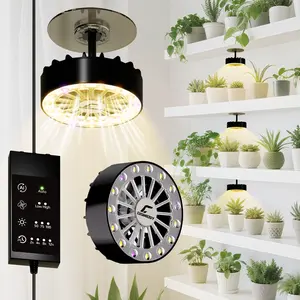 GISMIOSY LED Grow Light for Indoor Plant 4300k 20W Full Spectrum with Fan 3 Level Dimmable Auto On Off Timer 2 4 8 12 Hrs for Succulents 2 Pcs