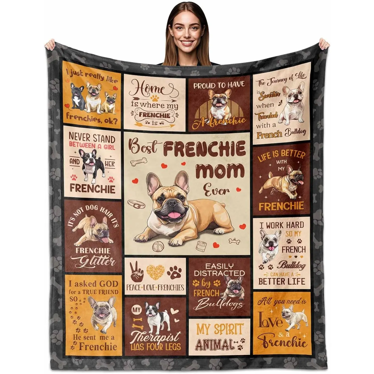 French Bulldog Gifts for Women, Frenchie Mom Throw Blanket 60"X50", Frenchies Dog Decor for French Bulldogs Lovers Gifts, Frenchie Blanket